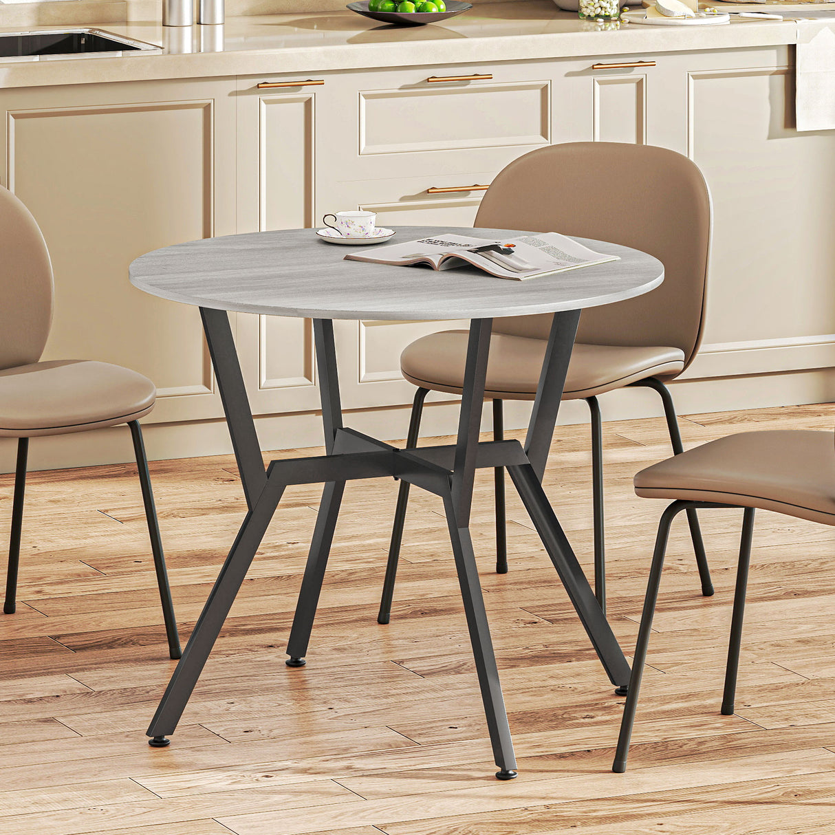 Wooden Kitchen Dining Table Round for 4 People - Velmora