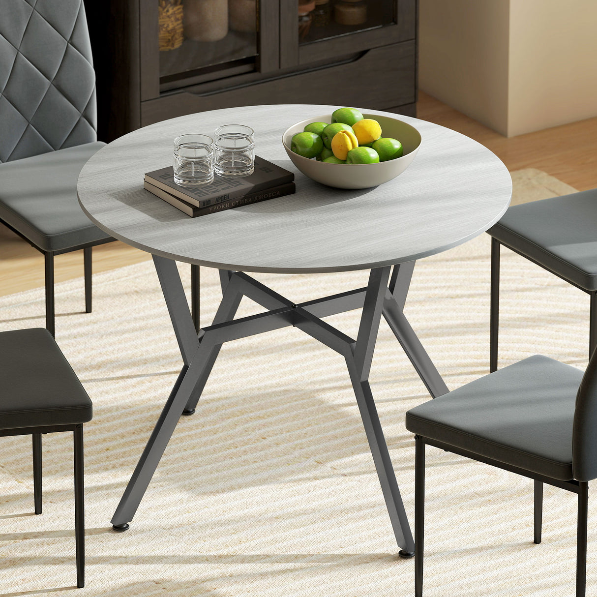 Wooden Kitchen Dining Table Round for 4 People - Velmora