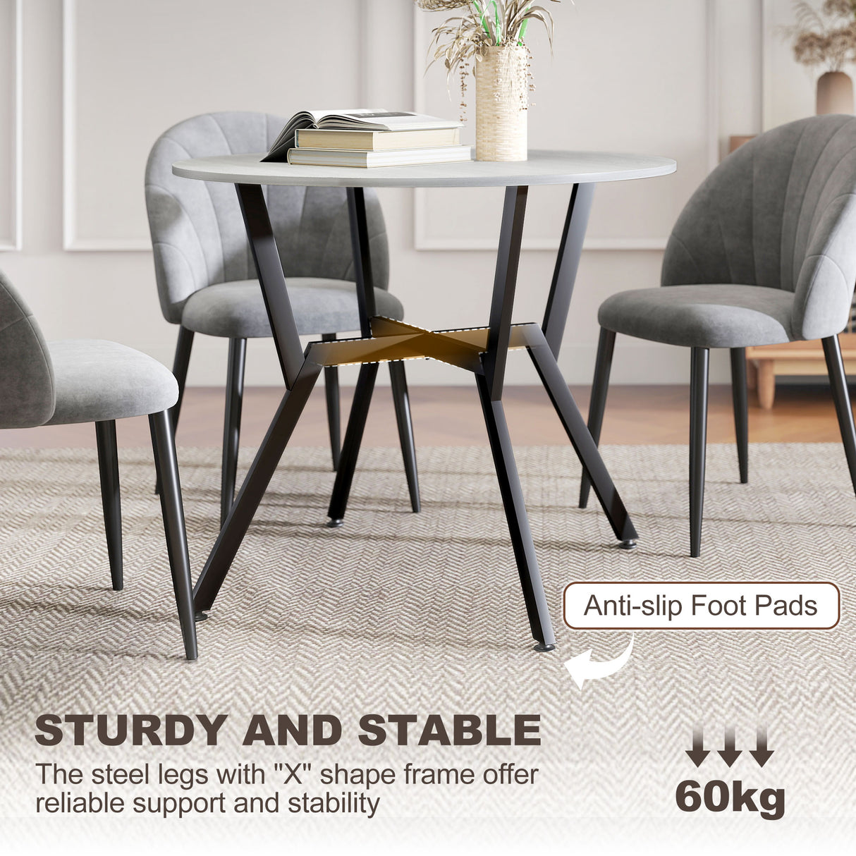 Wooden Kitchen Dining Table Round for 4 People - Velmora