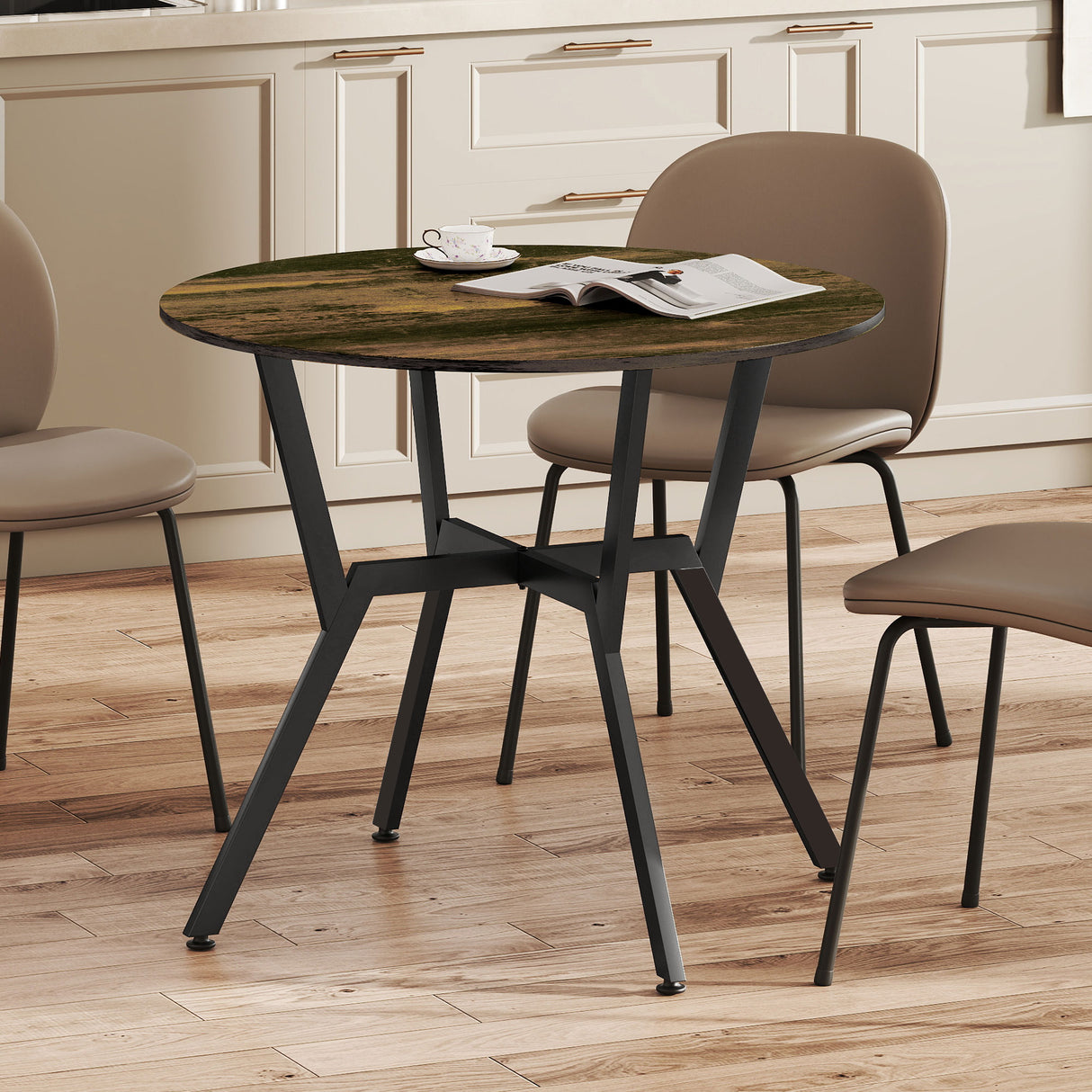 Wooden Kitchen Dining Table Round for 4 People - Velmora