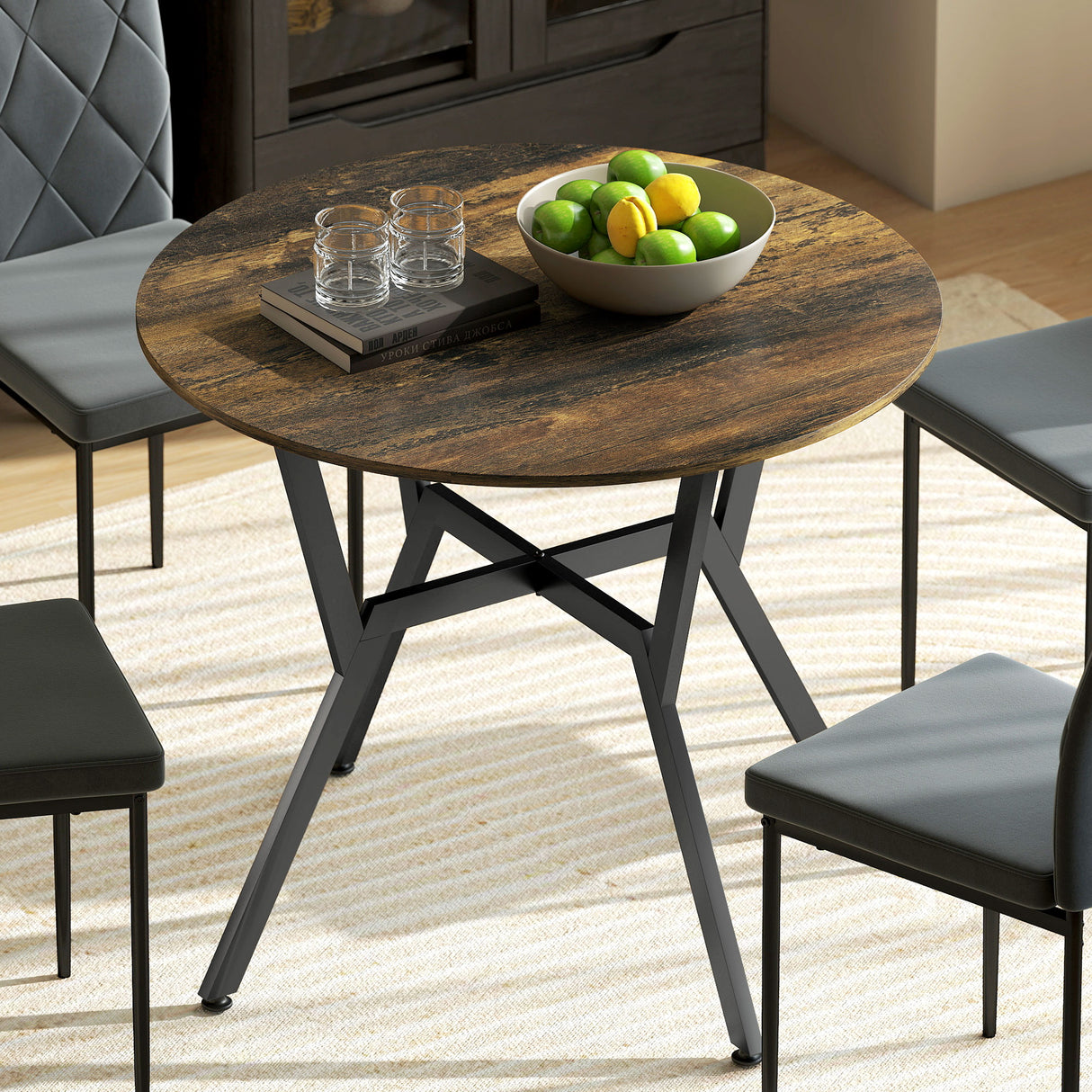 Wooden Kitchen Dining Table Round for 4 People - Velmora