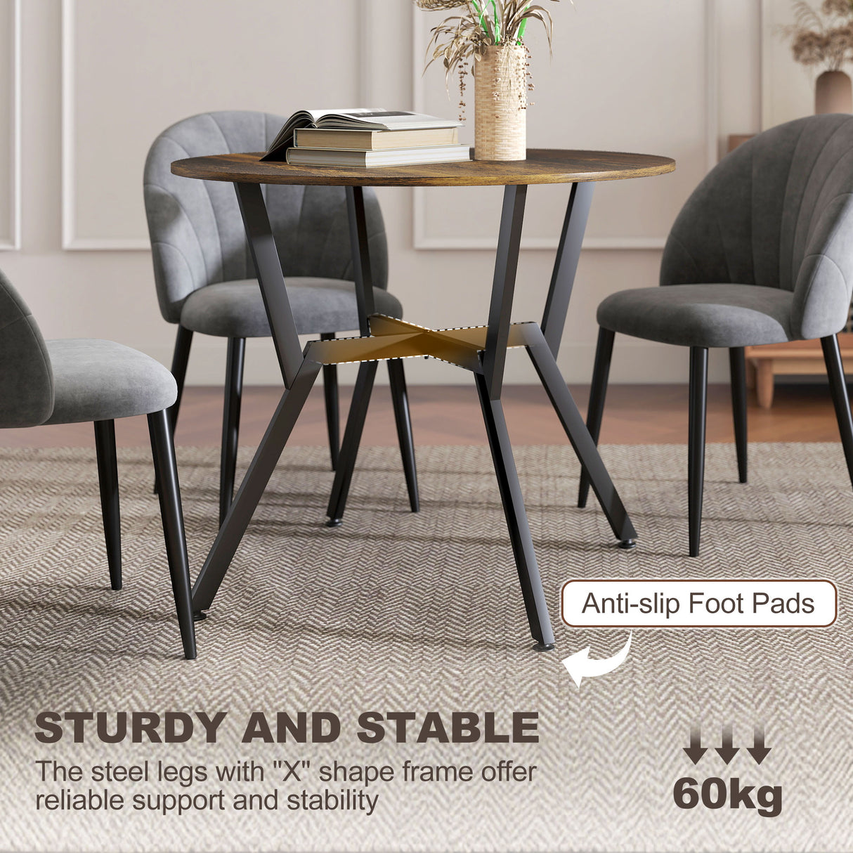 Wooden Kitchen Dining Table Round for 4 People - Velmora