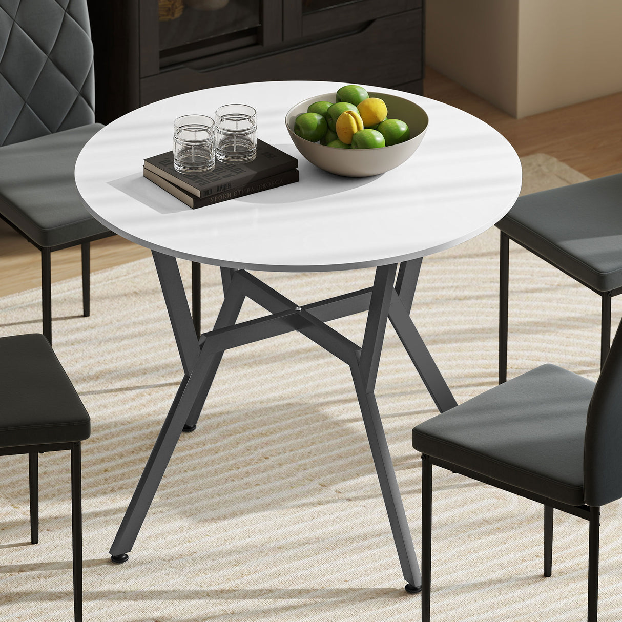 Wooden Kitchen Dining Table Round for 4 People - Velmora