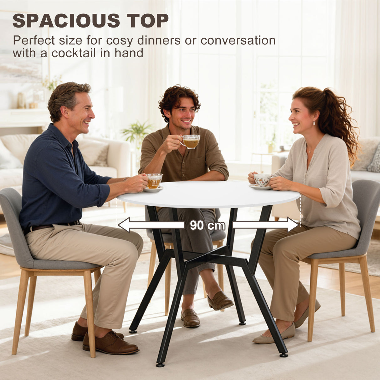 Wooden Kitchen Dining Table Round for 4 People - Velmora