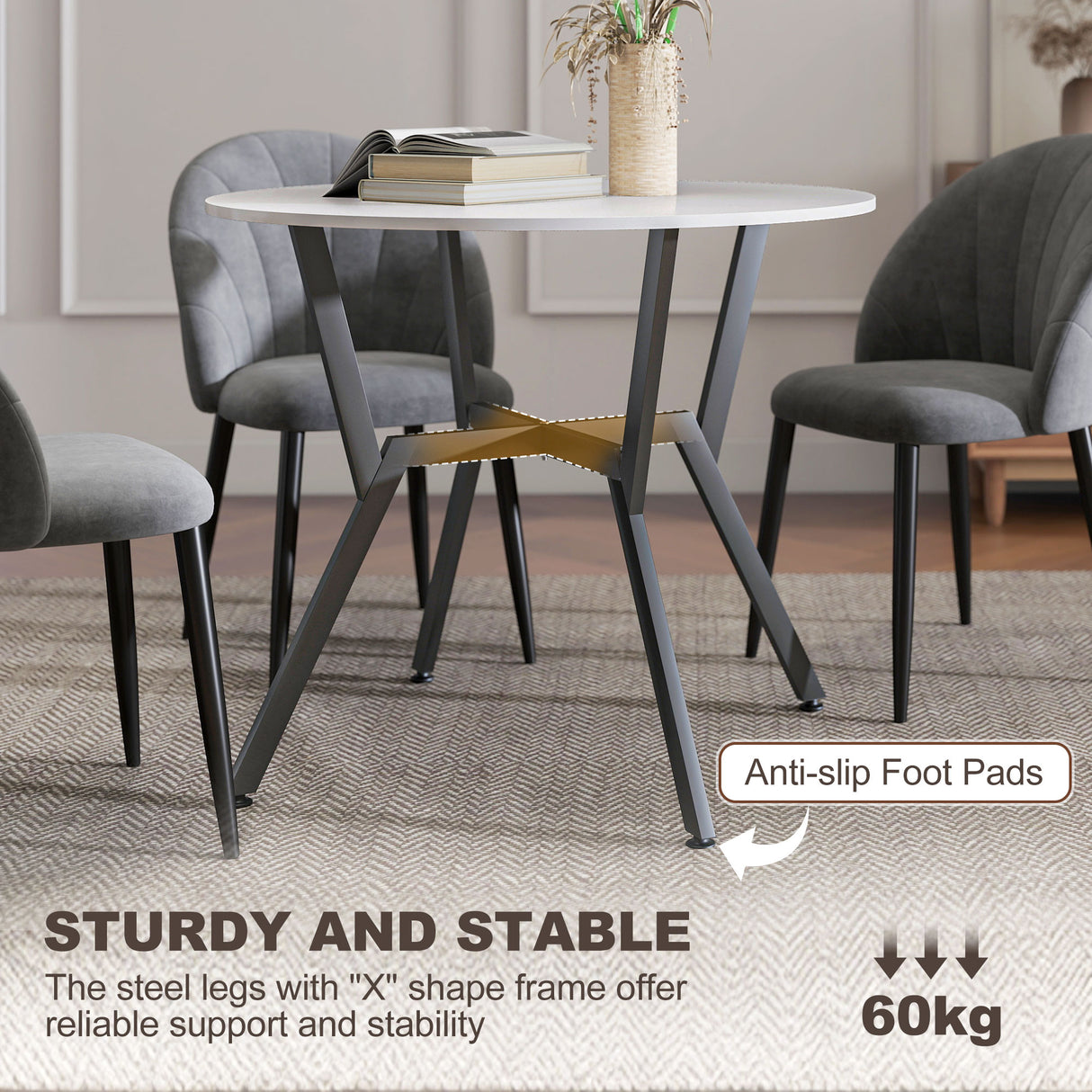 Wooden Kitchen Dining Table Round for 4 People - Velmora