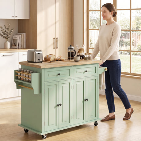 Wooden Kitchen Island 111cm With 4 Doors And 2 Drawers - Velmora