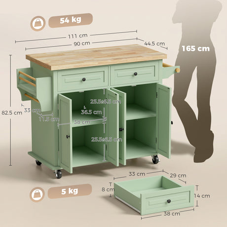 Wooden Kitchen Island 111cm With 4 Doors And 2 Drawers - Velmora