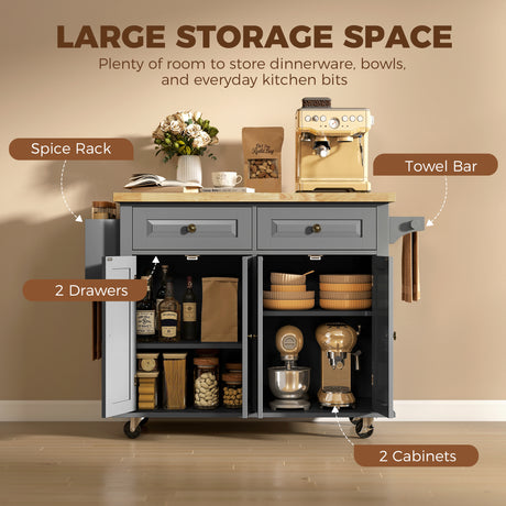 Wooden Kitchen Island 111cm With 4 Doors And 2 Drawers - Velmora