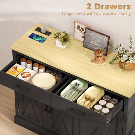 Wooden Kitchen Island 112cm With 2 Doors And 2 Drawers - Velmora