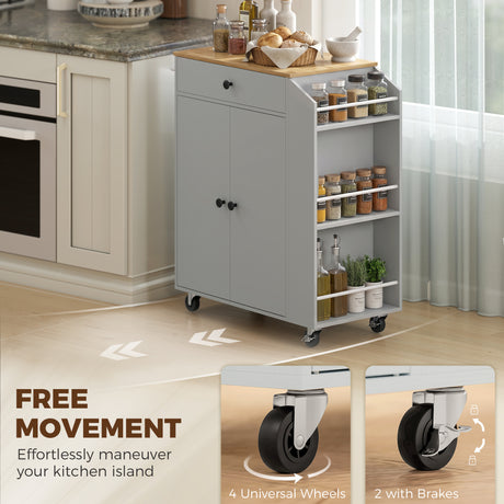 Wooden Kitchen Island 82cm With 2 Doors And 1 Drawer - Velmora