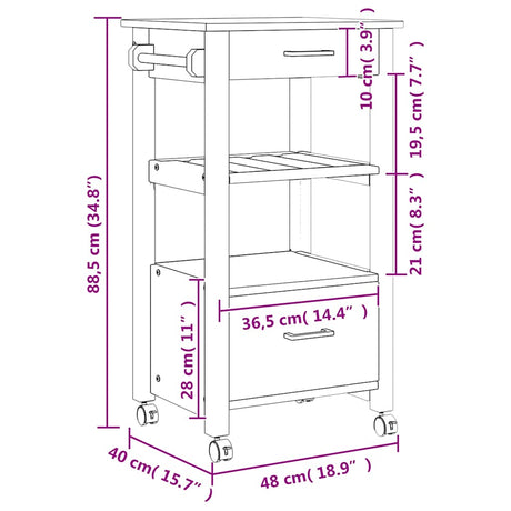 Wooden Kitchen Trolley 48cm Wide With 2 Drawers - Monza