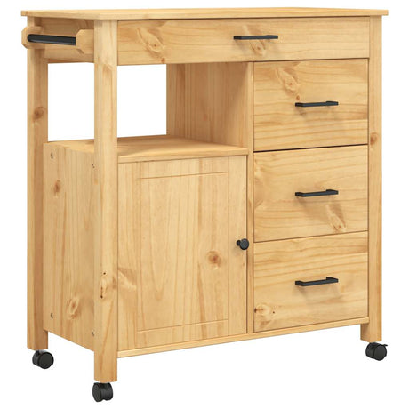 Wooden Kitchen Trolley 84cm Wide With 1 Door And 4 Drawers - Monza