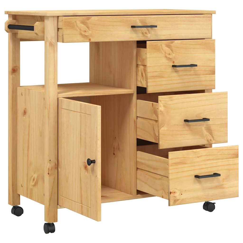 Wooden Kitchen Trolley 84cm Wide With 1 Door And 4 Drawers - Monza