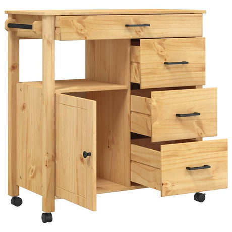 Wooden Kitchen Trolley 84cm Wide With 1 Door And 4 Drawers - Monza