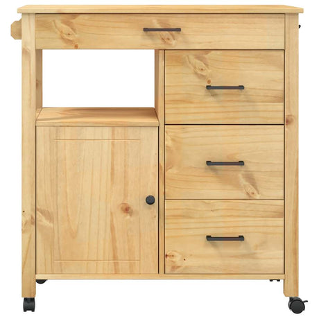 Wooden Kitchen Trolley 84cm Wide With 1 Door And 4 Drawers - Monza