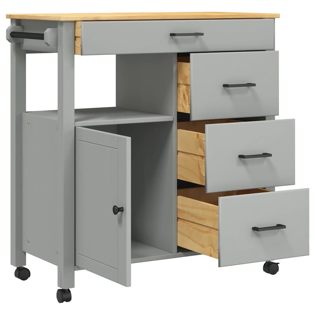 Wooden Kitchen Trolley 84cm Wide With 1 Door And 4 Drawers - Monza