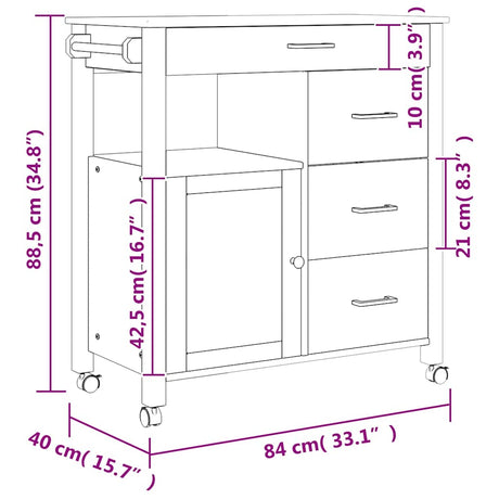 Wooden Kitchen Trolley 84cm Wide With 1 Door And 4 Drawers - Monza