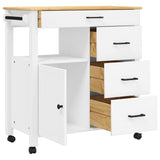 Wooden Kitchen Trolley 84cm Wide With 1 Door And 4 Drawers - Monza