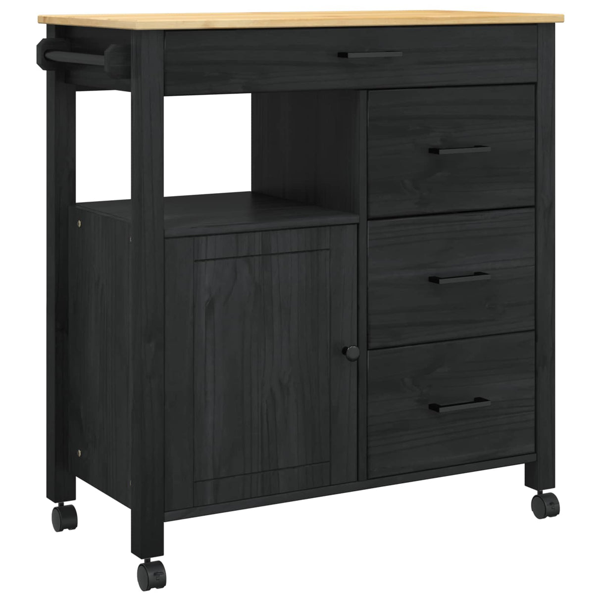 Wooden Kitchen Trolley 84cm Wide With 1 Door And 4 Drawers - Monza