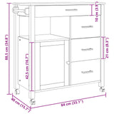 Wooden Kitchen Trolley 84cm Wide With 1 Door And 4 Drawers - Monza