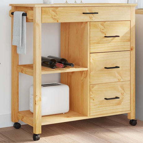 Wooden Kitchen Trolley 84cm Wide With 4 Drawers - Monza