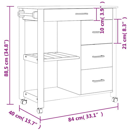 Wooden Kitchen Trolley 84cm Wide With 4 Drawers - Monza