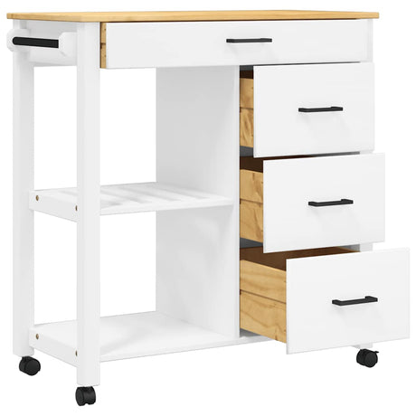 Wooden Kitchen Trolley 84cm Wide With 4 Drawers - Monza