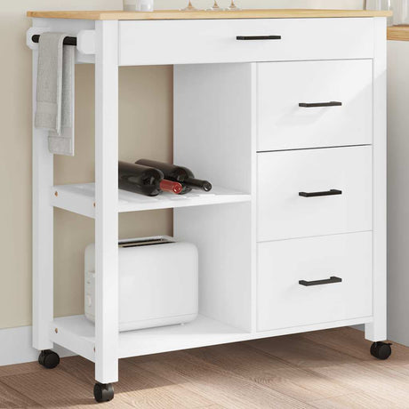 Wooden Kitchen Trolley 84cm Wide With 4 Drawers - Monza