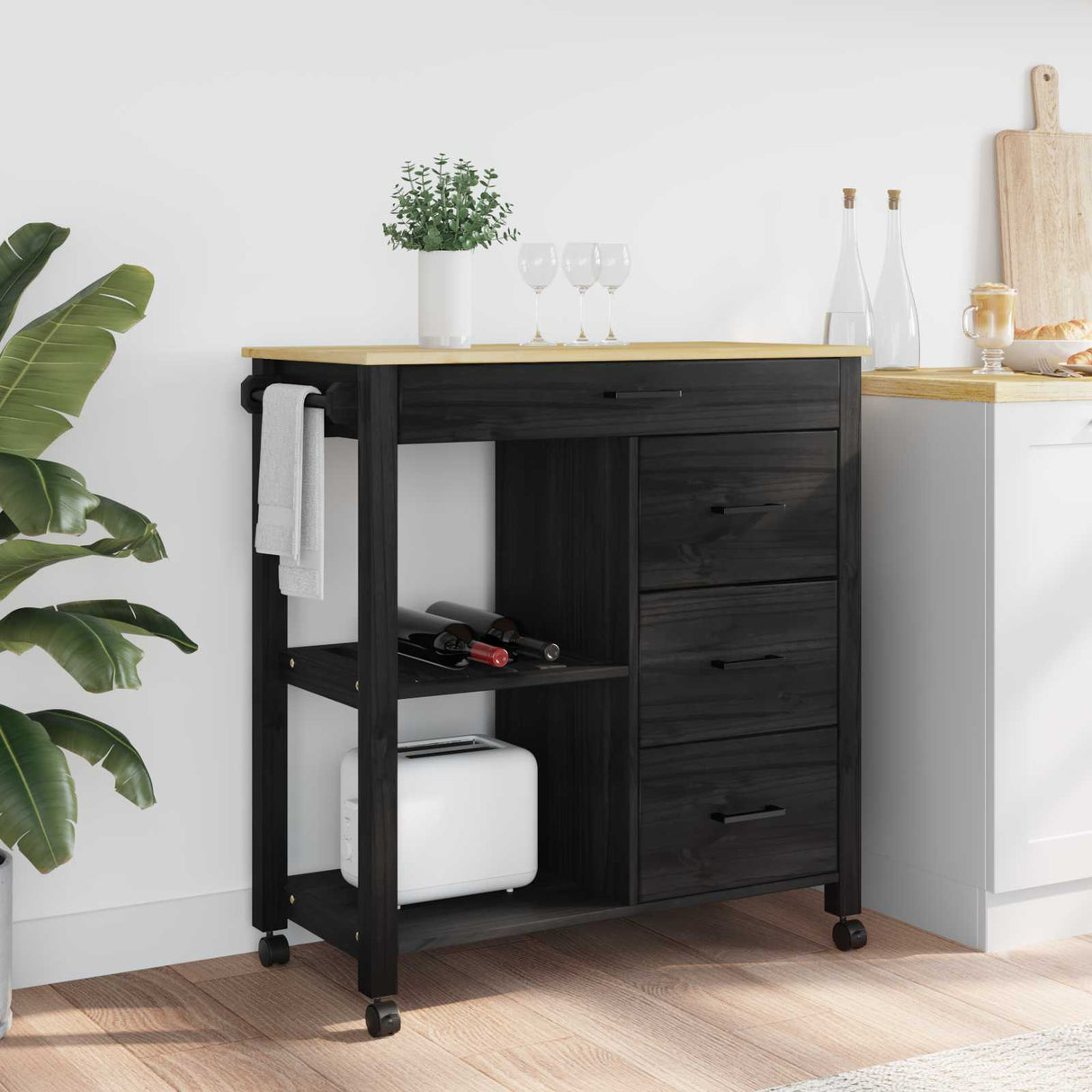 Wooden Kitchen Trolley 84cm Wide With 4 Drawers - Monza