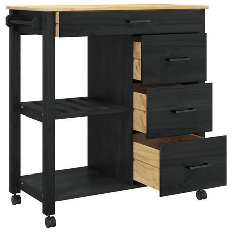 Wooden Kitchen Trolley 84cm Wide With 4 Drawers - Monza