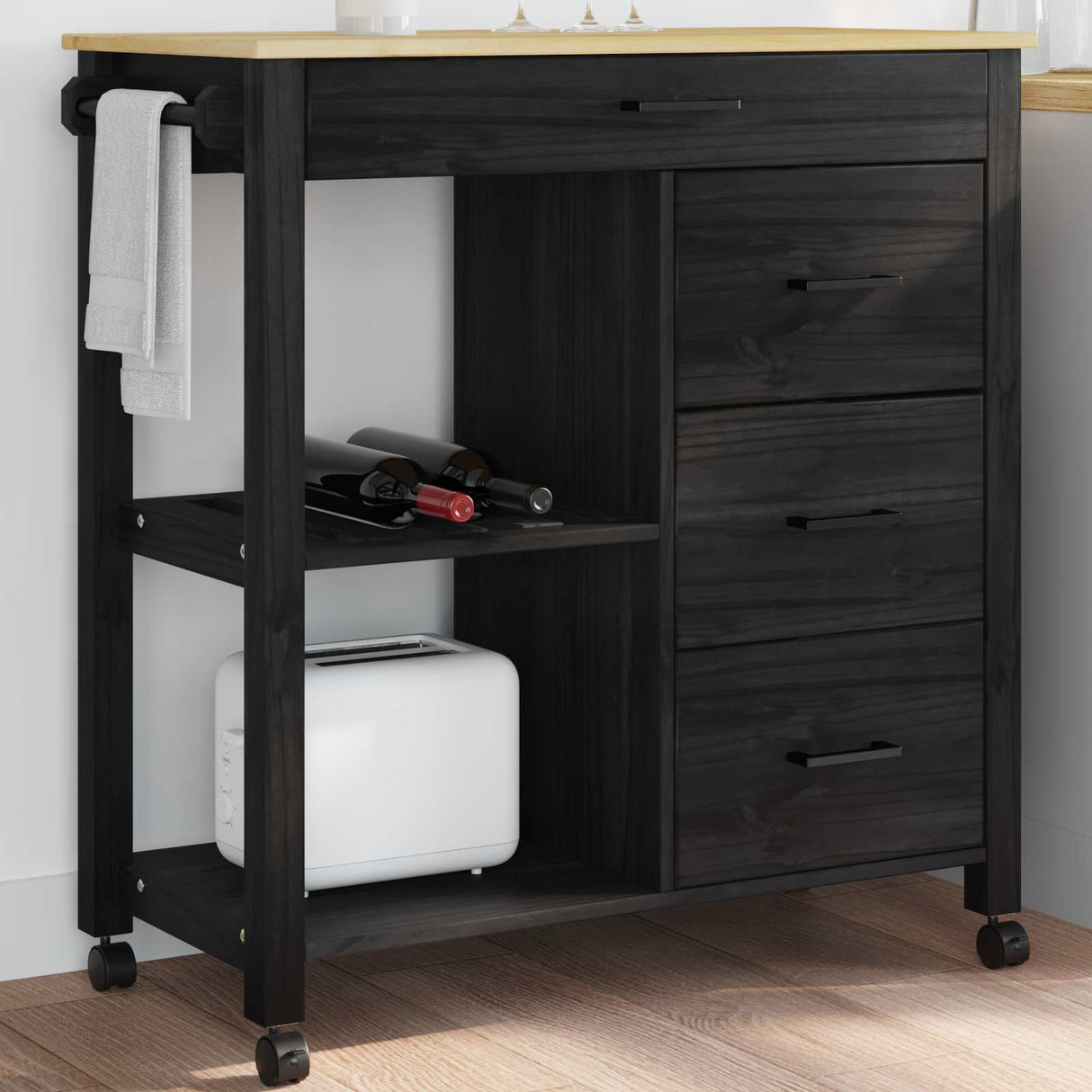Wooden Kitchen Trolley 84cm Wide With 4 Drawers - Monza
