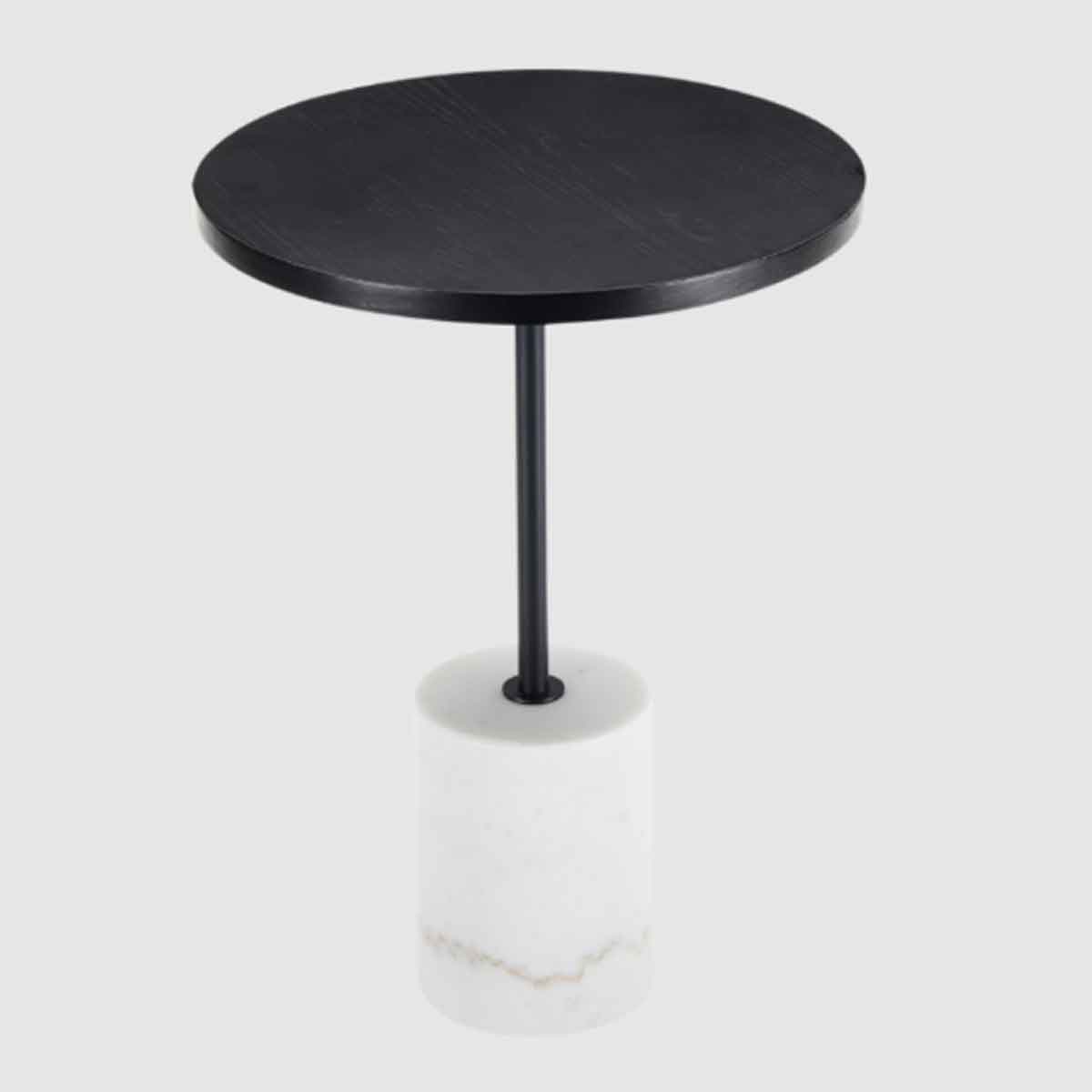 Wooden Lamp Table 40cm Wide With White Marble Base - Basil