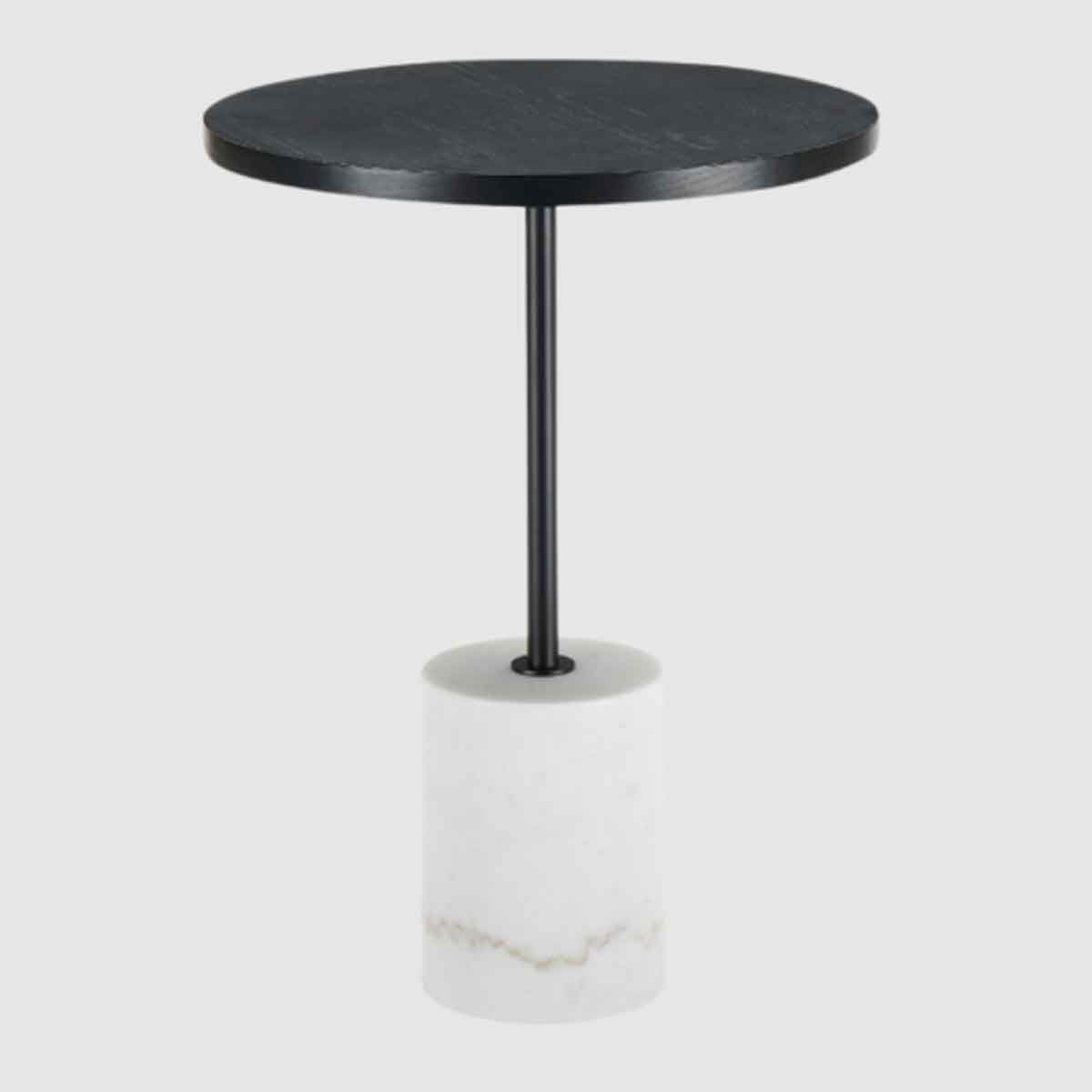 Wooden Lamp Table 40cm Wide With White Marble Base - Basil
