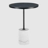 Wooden Lamp Table 40cm Wide With White Marble Base - Basil