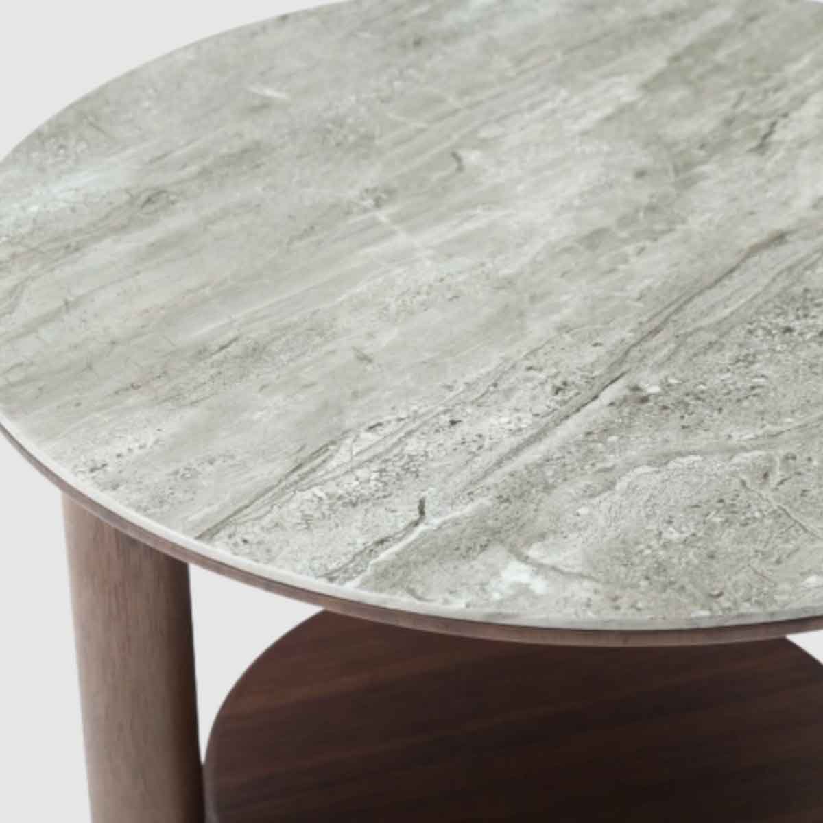 Wooden Lamp Table 45cm Wide Round With Marble Effect Glass Top - Willow