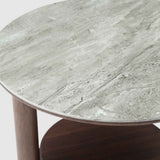 Wooden Lamp Table 45cm Wide Round With Marble Effect Glass Top - Willow