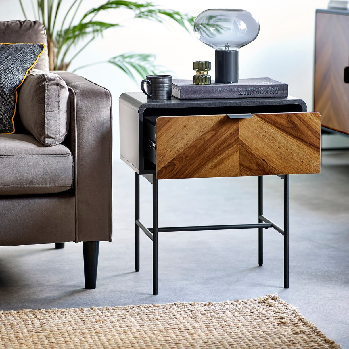 Wooden Lamp Table With 1 Drawer - Alvin