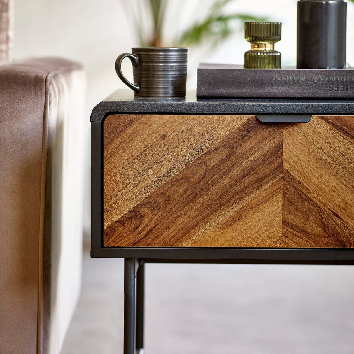 Wooden Lamp Table With 1 Drawer - Alvin