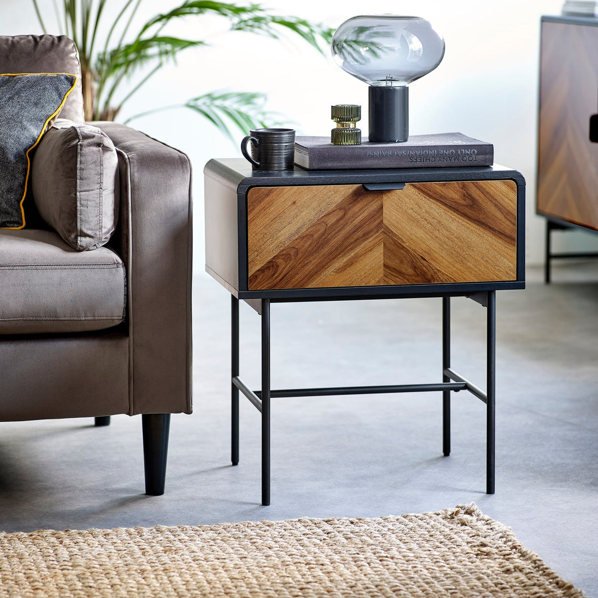 Wooden Lamp Table With 1 Drawer - Alvin