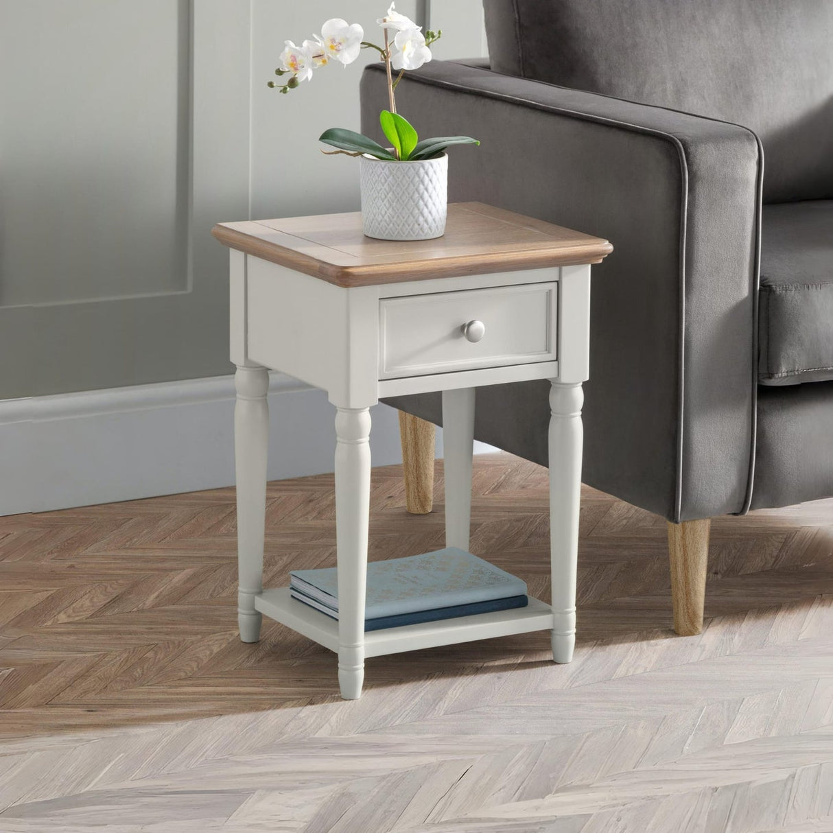 Wooden Lamp Table With 1 Drawer - Provence