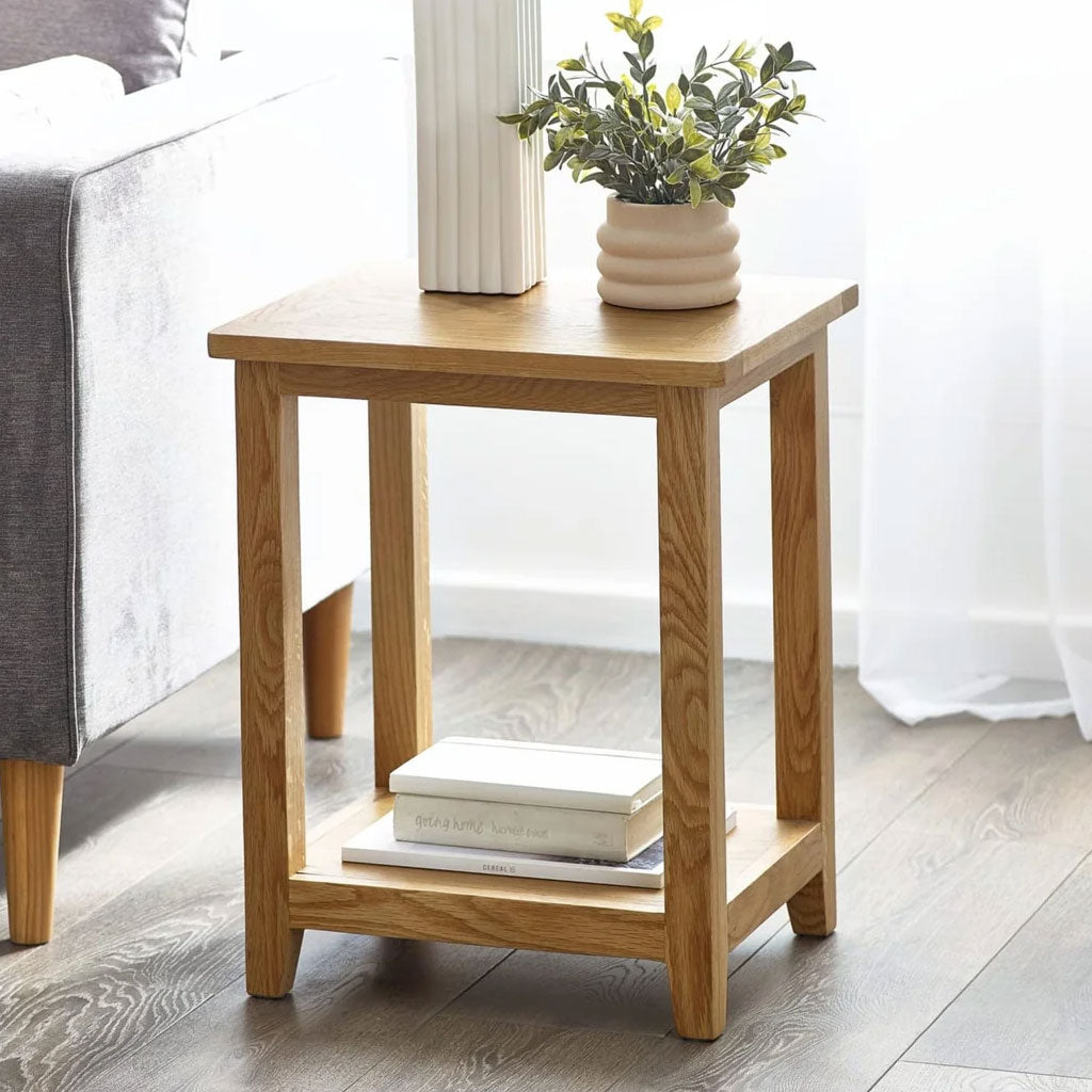 Wooden Lamp Table With Undershelf - Mallory