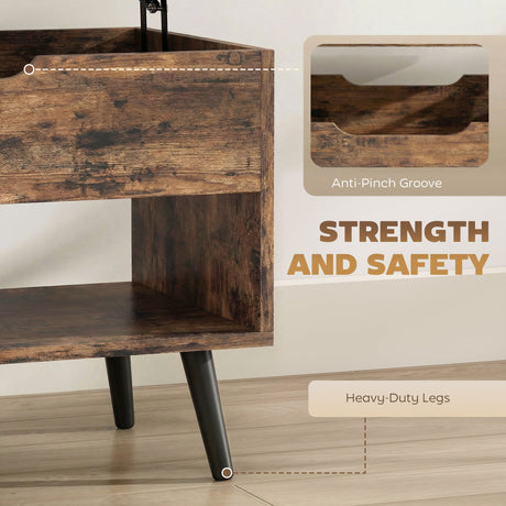 Wooden Lift-Top Coffee Table Rectangular With Hidden Storage - Velmora