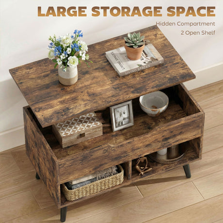 Wooden Lift-Top Coffee Table Rectangular With Hidden Storage - Velmora