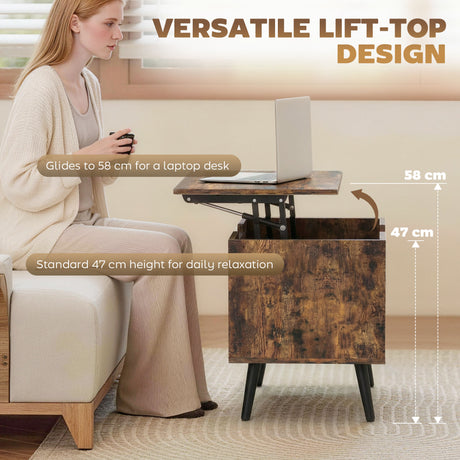 Wooden Lift-Top Coffee Table Rectangular With Hidden Storage - Velmora