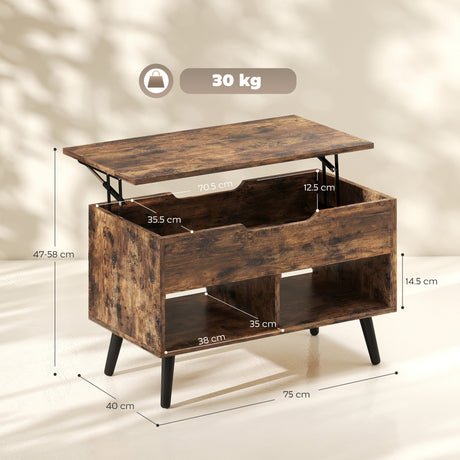 Wooden Lift-Top Coffee Table Rectangular With Hidden Storage - Velmora
