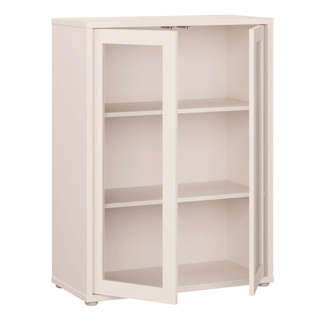 Wooden Low Storage Cabinet With 2 Glass Fronted Push-to-Open Doors - Alice Springs