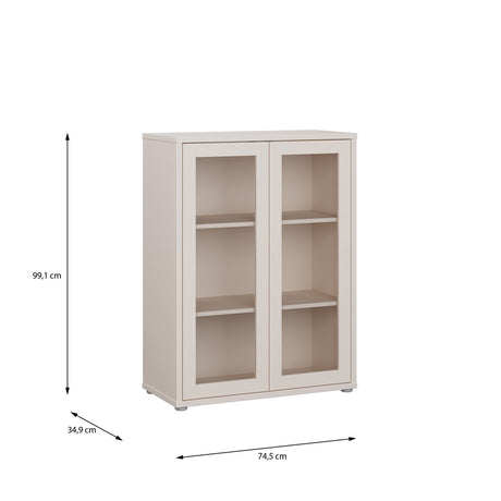 Wooden Low Storage Cabinet With 2 Glass Fronted Push-to-Open Doors - Alice Springs
