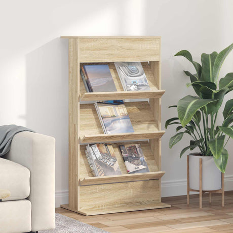 Wooden Magazine Rack 126cm High With 3 Shelves - Vantage Home