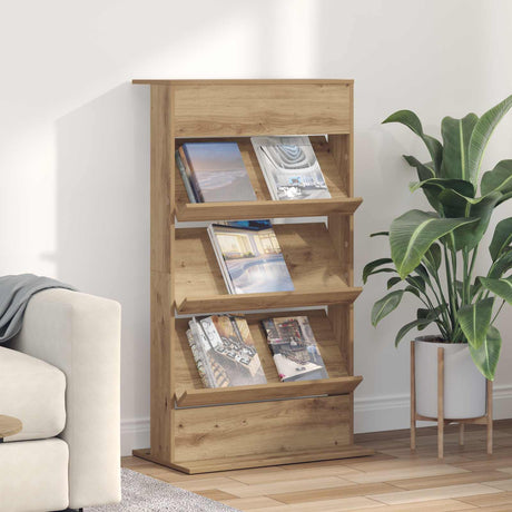 Wooden Magazine Rack 126cm High With 3 Shelves - Vantage Home