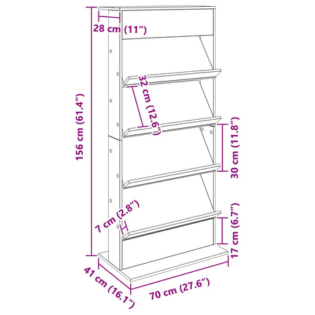 Wooden Magazine Rack 156cm High With 4 Shelves - Vantage Home